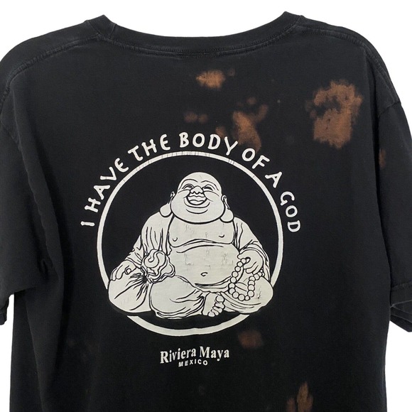 Buddha I Have The Body of a God Unisex Upcycled Bleached Reworked T-Shirt - M - Picture 2 of 4